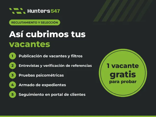 Proceso de reclutamiento de Hunters 547: publicación y filtros, entrevistas, referencias, pruebas psicométricas, expedientes y portal de clientes